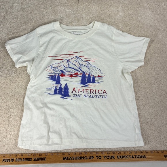 Natural Reflections Tops - Natural Reflections America The Beautiful Graphic T XL Ivory Mountain 652NRS252
